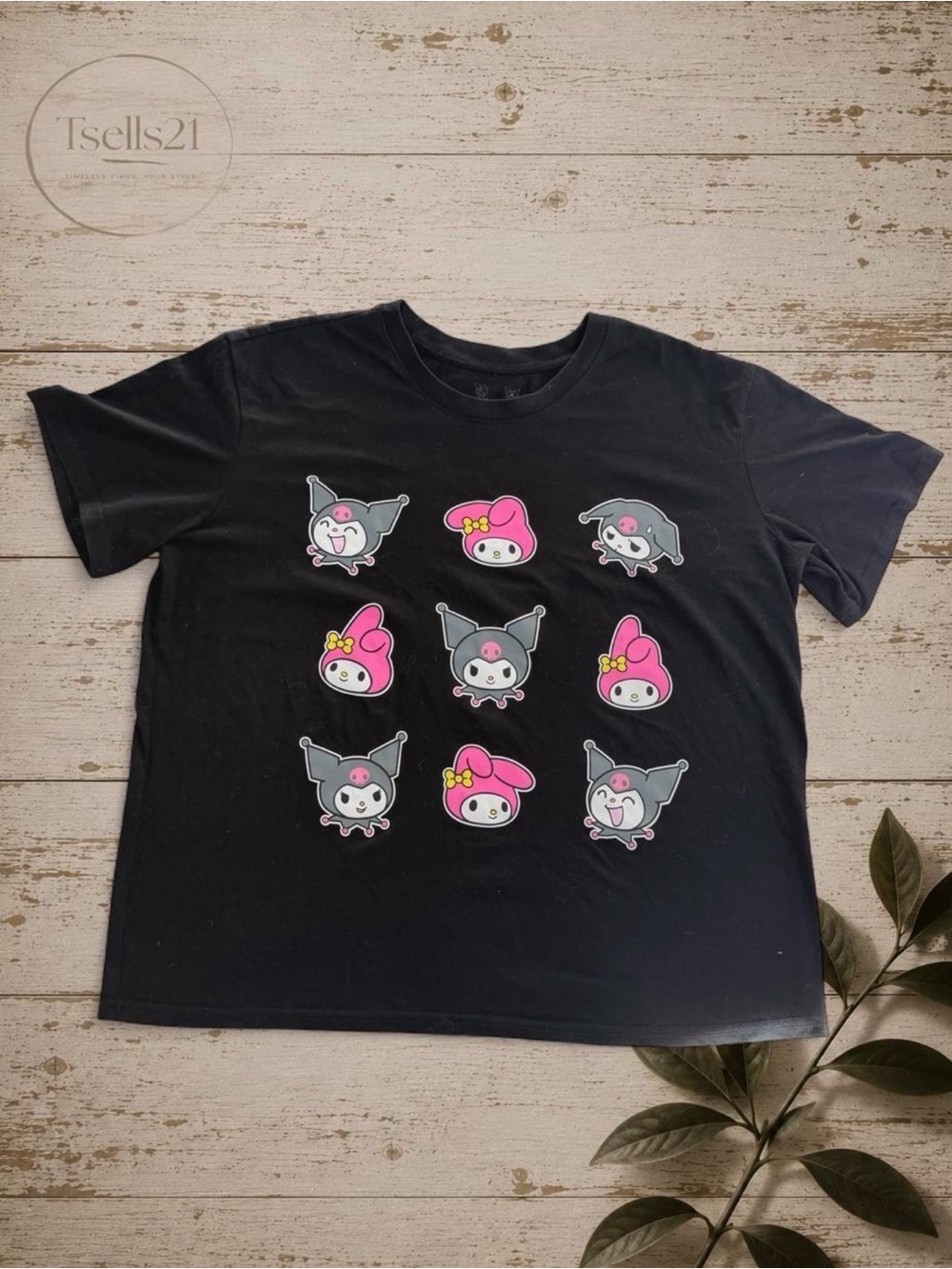 Sanrio Kuromi & My Melody Cotton Black 9-Grid Graphic T-Shirt - Size L
